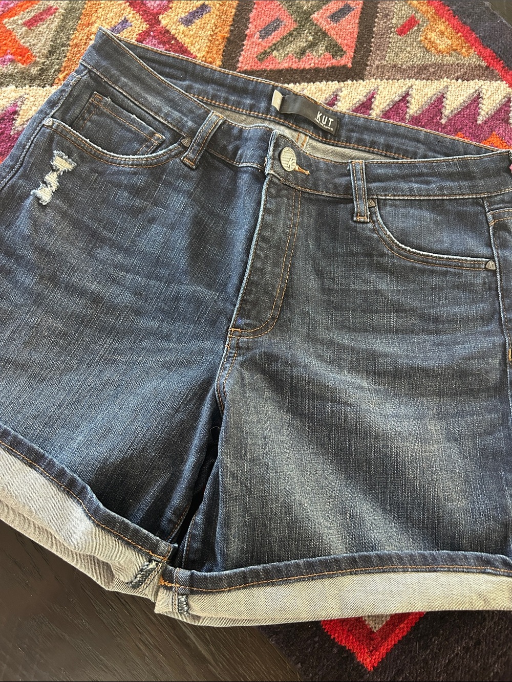Kut from the Kloth Dark Blue Rolled-Cuff Denim Shorts Size 10